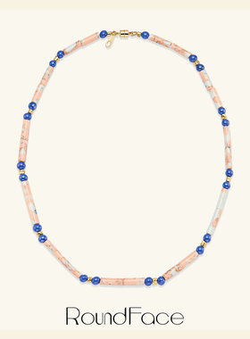 折扣款RoundFace夏日系列 原创天然淡粉色叶蜡石串珠项链度假风