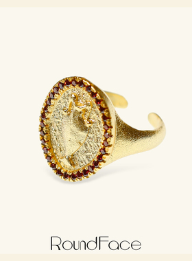 RoundFace花瓶戒指满钻金色银⾊浮雕宽戒复古⽴体法式浪漫送女友