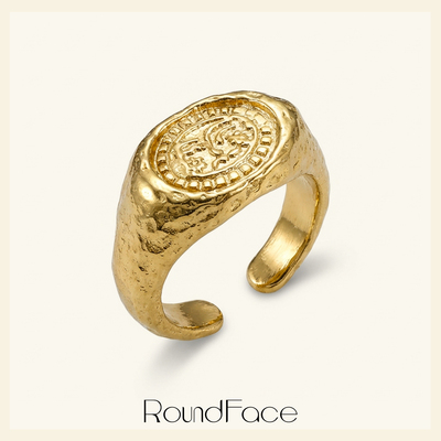 RoundFace花园系列双面笑脸旋转戒指金色高级感小众设计女送礼物