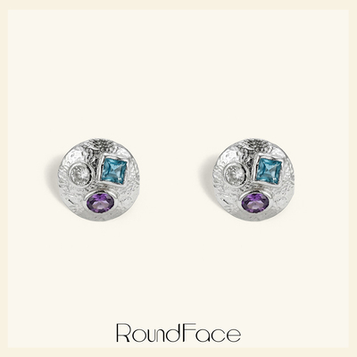RoundFace花园系列表情镶钻耳环银色高级感小众设计耳钉女礼物