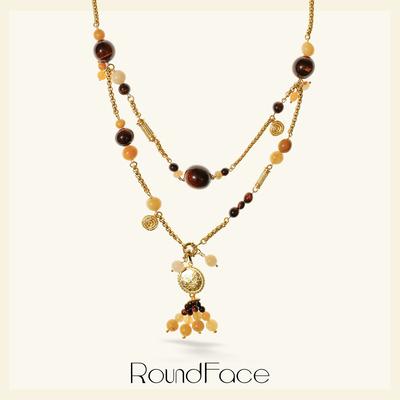 RoundFace寓⾔系列⾦⾊⻁眼⽯⽴体项链⼿⼯礼物