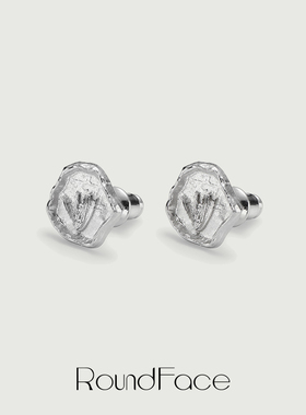 特卖品RoundFace 24SS 迷你复古浮雕肌理感耳钉银色送女友高级感