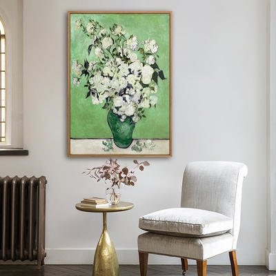 新品《白玫瑰》梵高油画客a厅装饰画有框卧室原版包邮复刻名画成