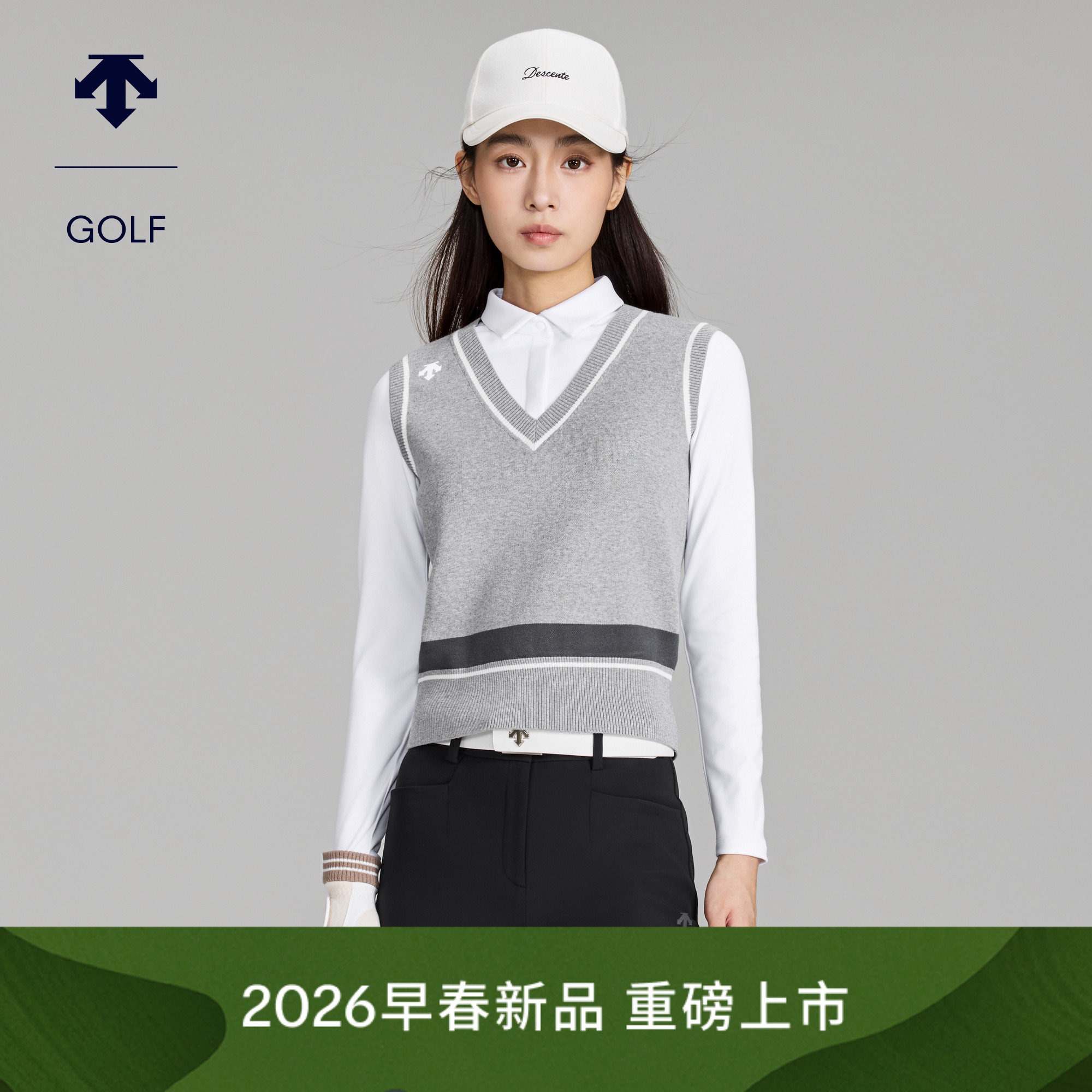 DESCENTEGOLF迪桑特高尔夫女士PRO针织拼接长袖POLO衫 早春新品