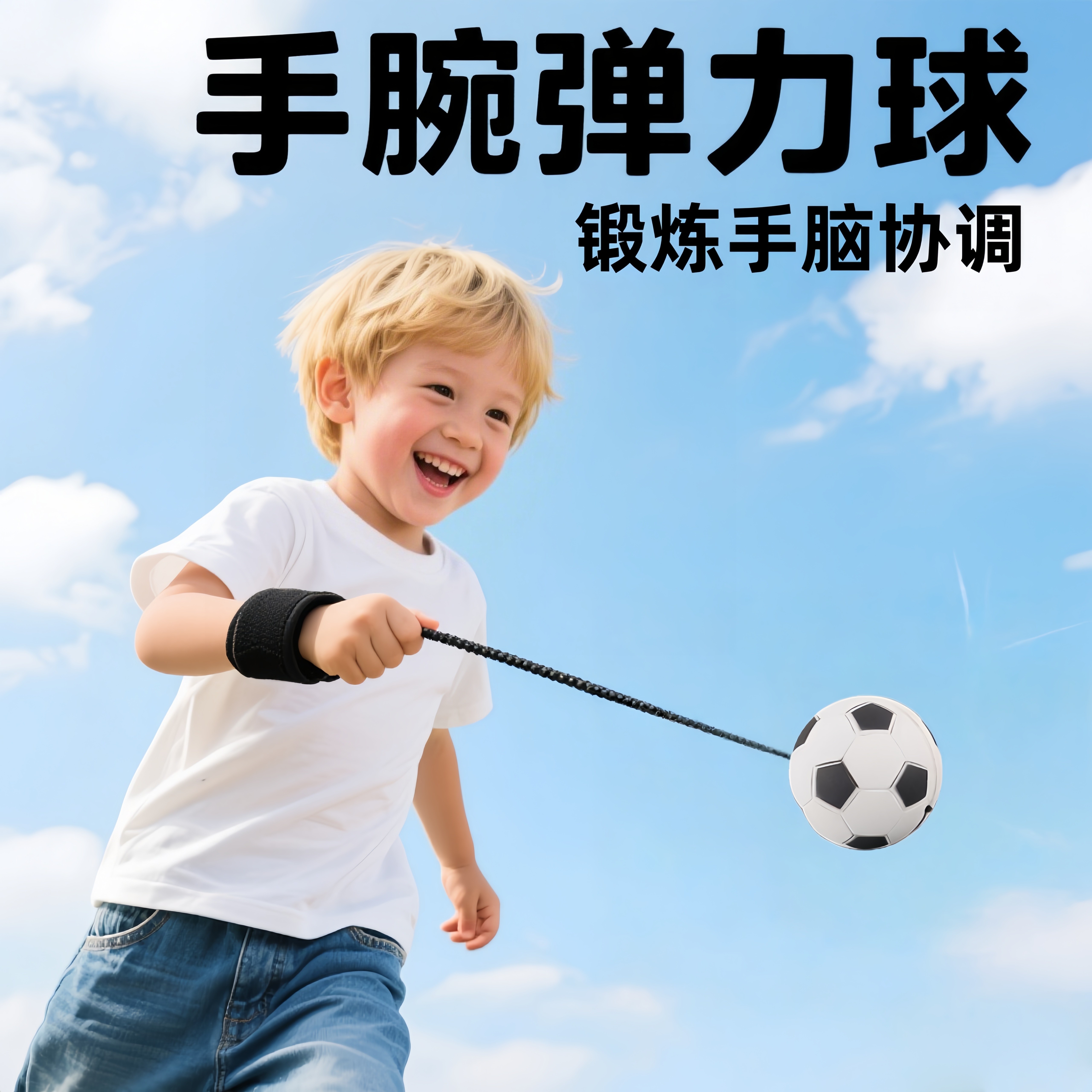 手腕弹力球带绳天然橡胶网红自动回弹球玩具老人孩子锻炼反应能力图片
