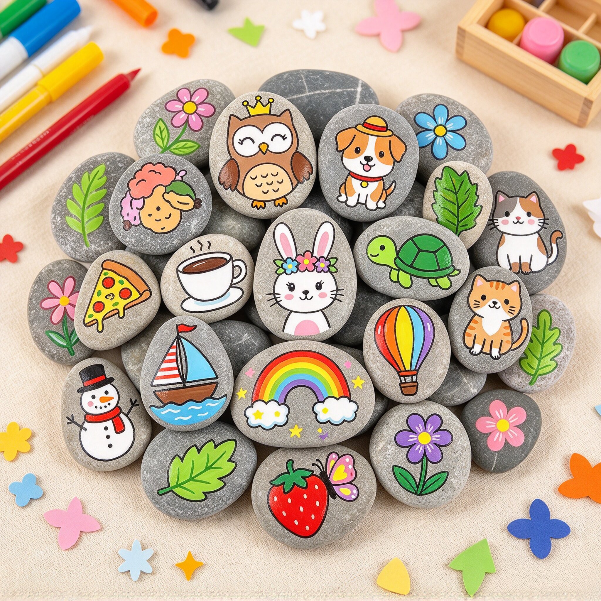 彩绘石头diy手工创意石头画手绘鹅卵石画画用石头儿童原石材料包