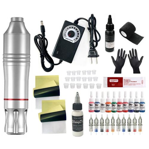 Professional Wireless Rotary Tattoo Machine Kit with 10Pcs C