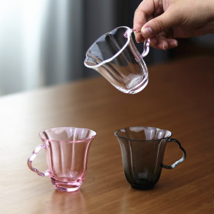 仙女风精致日式花瓣小茶碗 单个120ml带手把主人杯耐热玻璃小茶杯