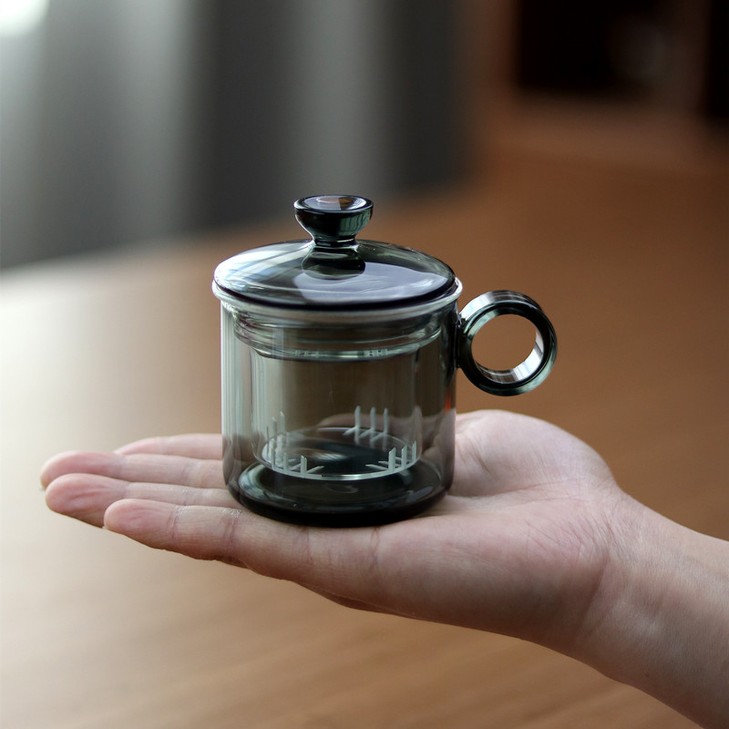 袖珍迷你泡茶杯 120ml耐热玻璃同心杯内置式过滤网茶杯泡茶分离杯