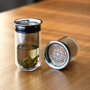 双层耐热高硼硅玻璃泡茶杯简约过滤一体花茶杯茶水分离茶叶公道杯