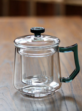 高颜值耐热玻璃泡茶杯内胆过滤三件杯办公杯同心杯家用水杯花茶杯