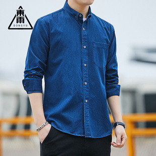 男开衫 衬衣修身 日系休闲衬衫 雨男装 包邮 衬衫 男现货 春夏牛仔长袖