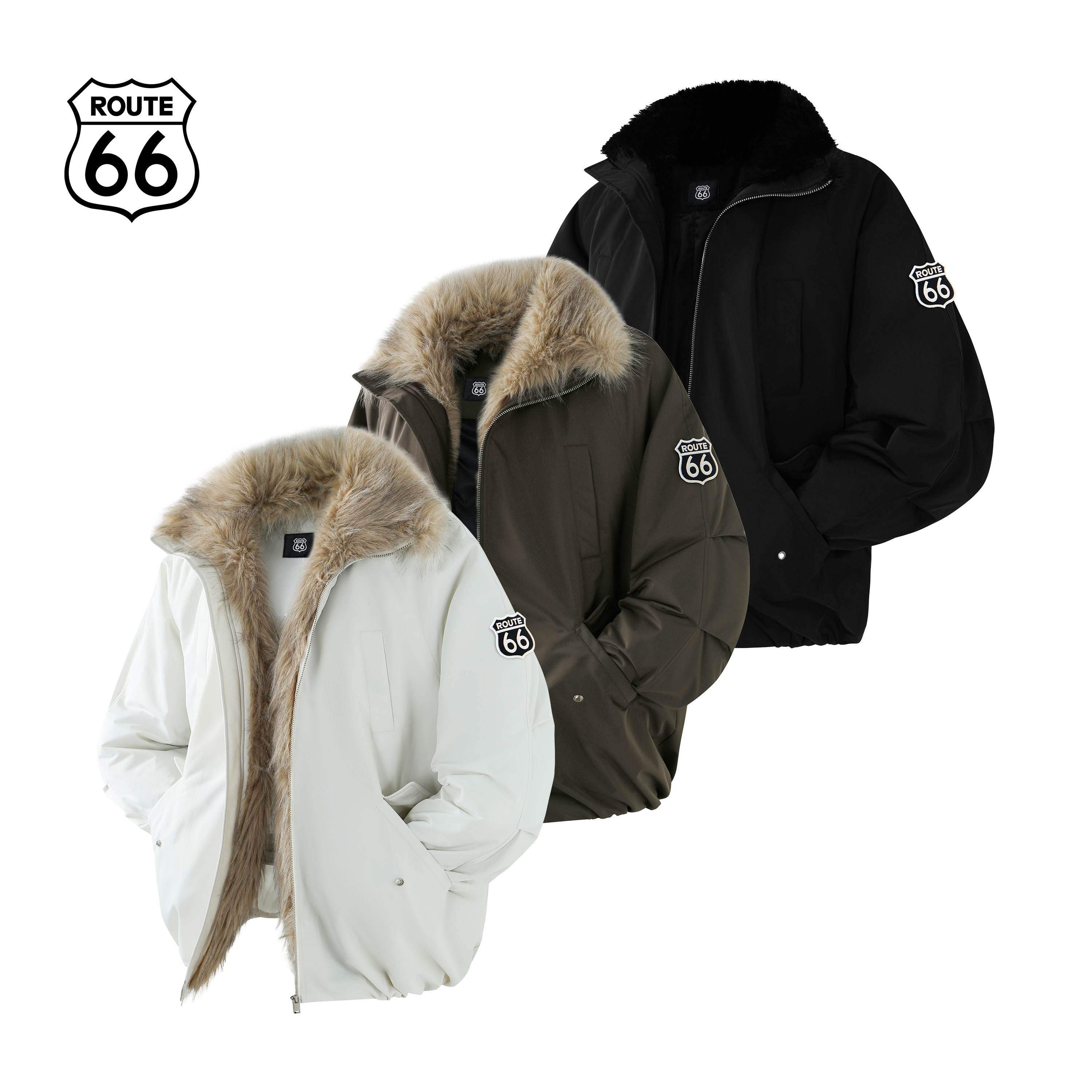 ROUTE66/66号公路冬季新款美式座山雕外套男加绒立领棉服派克服女