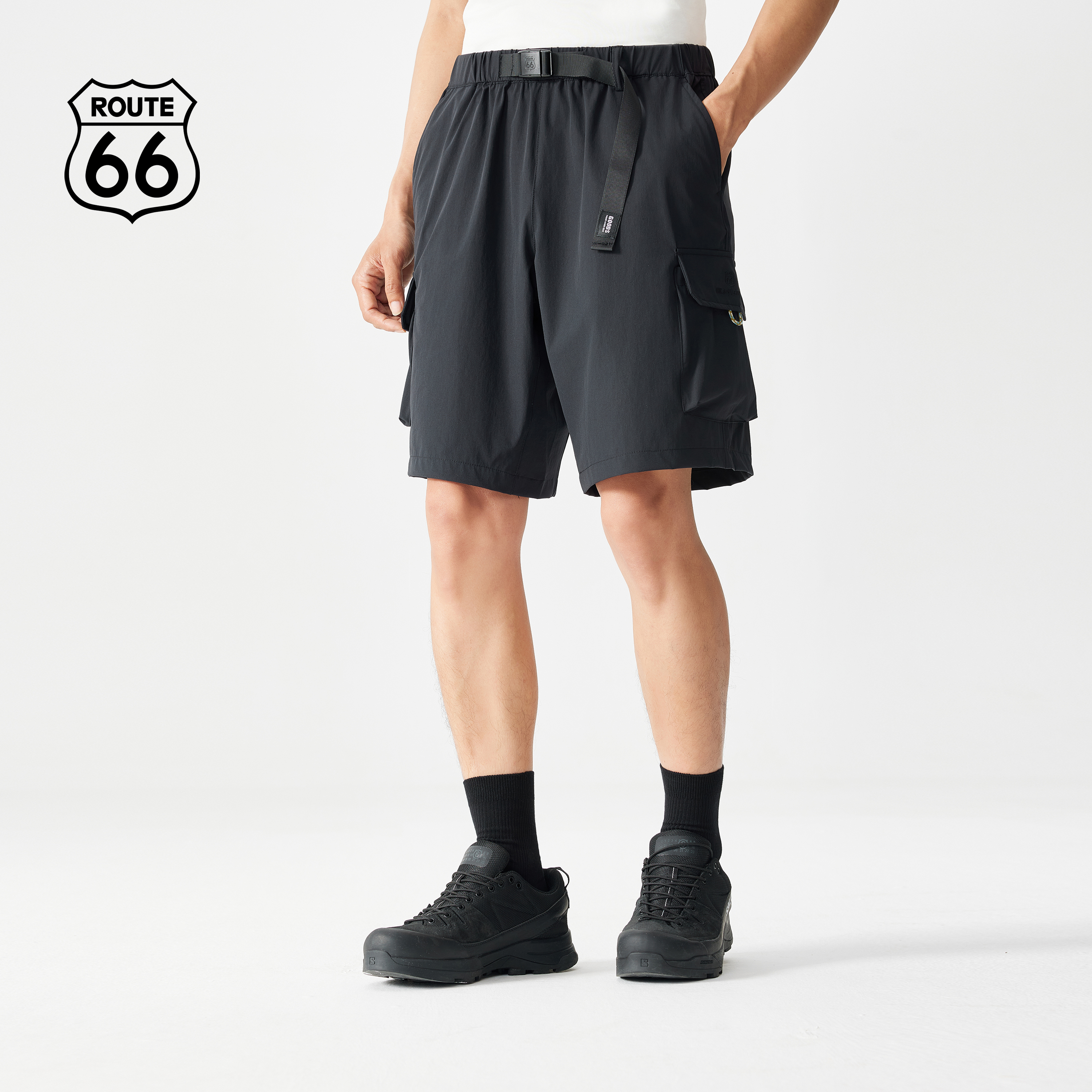 Route66/66号公路新款多口袋logo刺绣工装短裤男夏季休闲五分裤