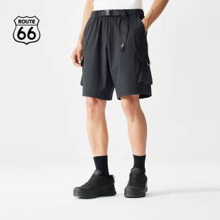 66号公路新款 休闲五分裤 多口袋logo刺绣工装 男夏季 短裤 Route66