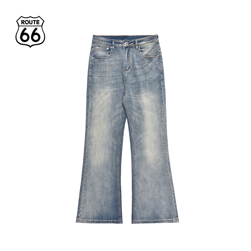 ROUTE66美式潮流做旧水洗牛仔裤
