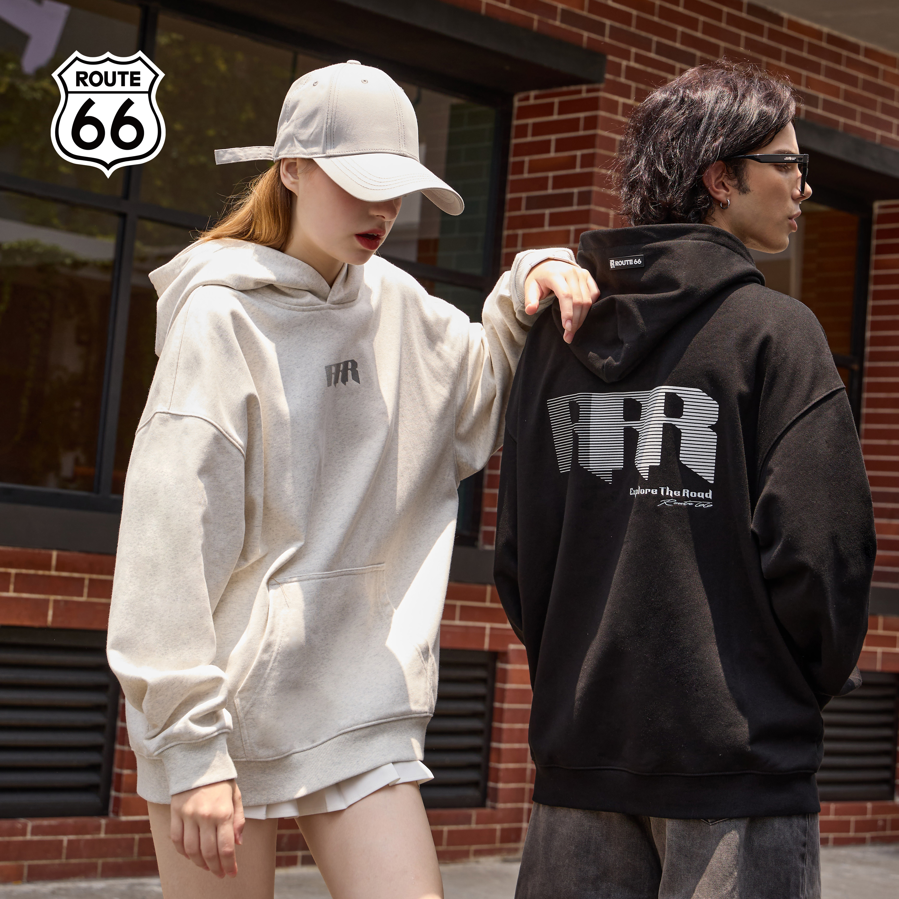 ROUTE66字母印花连帽卫衣