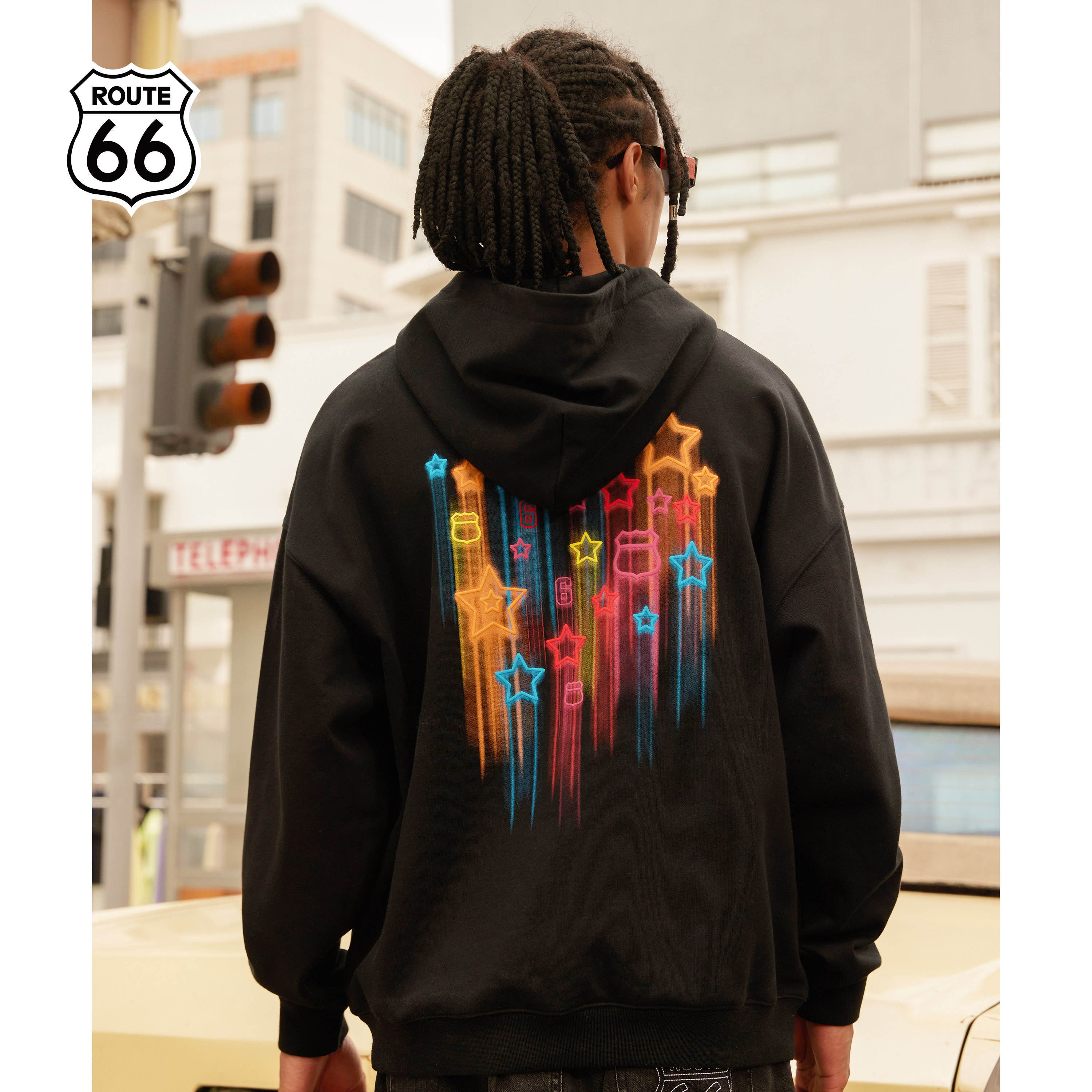 ROUTE66印花宽松连帽卫衣