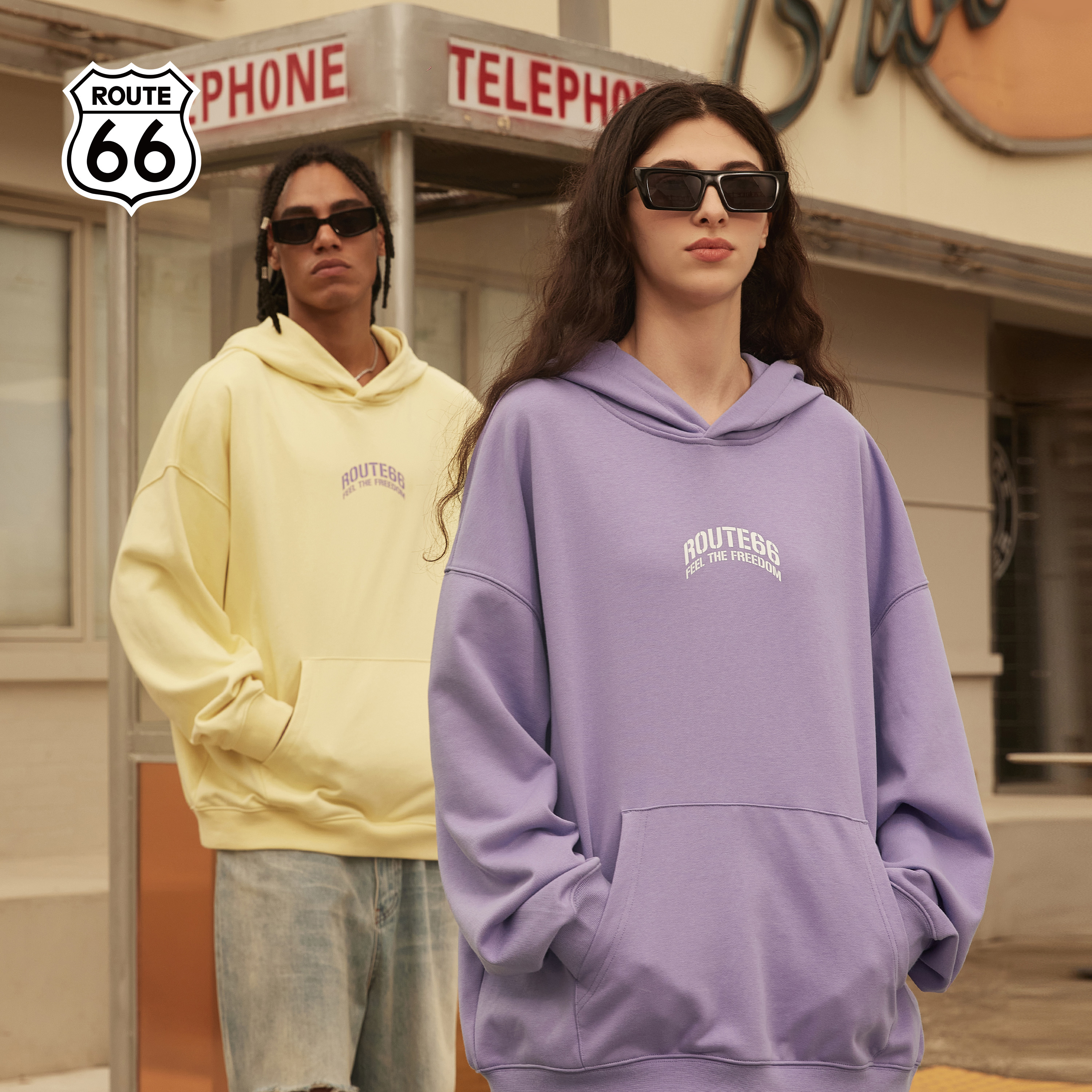 ROUTE66撞色印花连帽卫衣