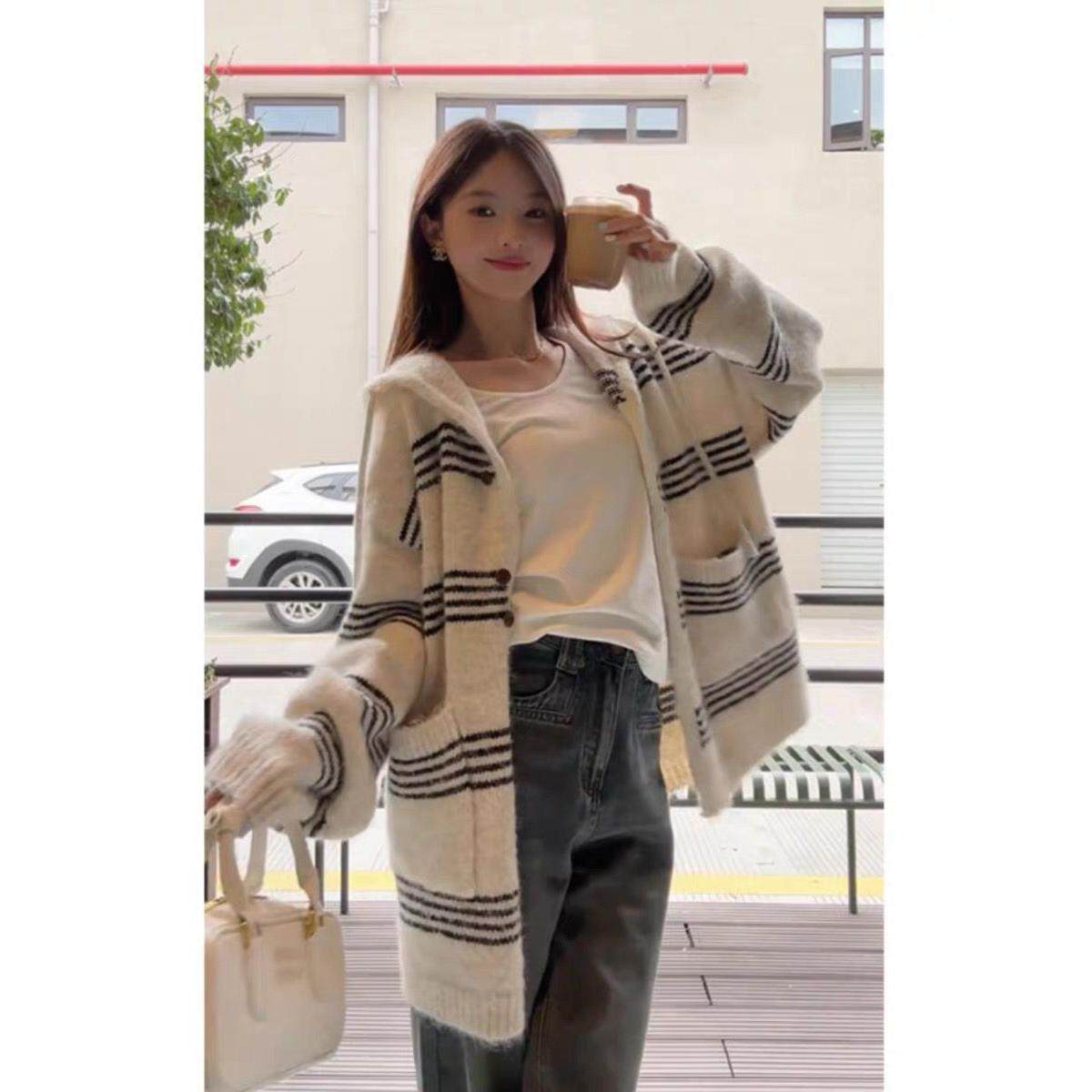实价#羊驼绒#慵懒风条纹