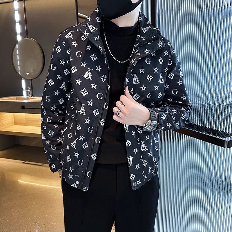 春秋季新款设计感花纹立领夹克男