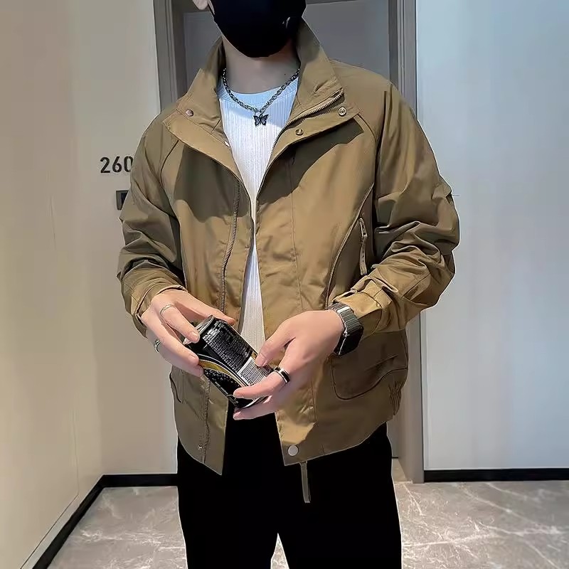 春秋潮牌休闲工装立领夹克外套男