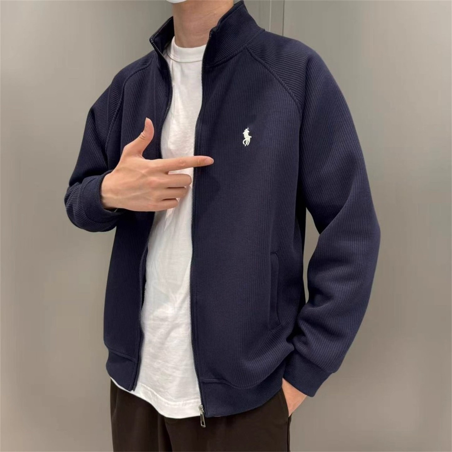 秋冬季新款男士痞帅刺绣立领夹克