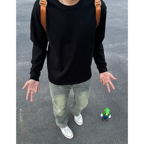 秋季新款简约纯色圆领长袖打底男