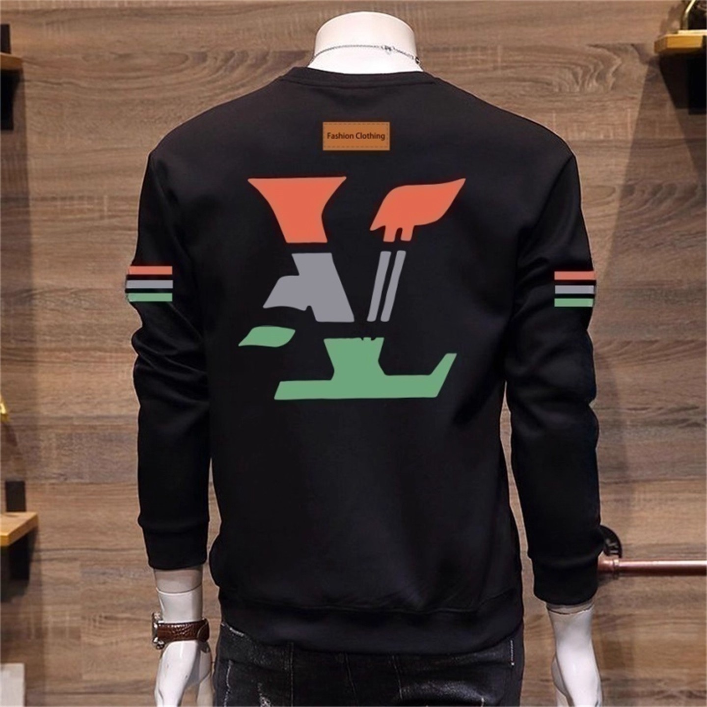 秋冬新款时尚轻奢字母印花圆领卫衣男士潮流痞帅百搭长袖套头上衣