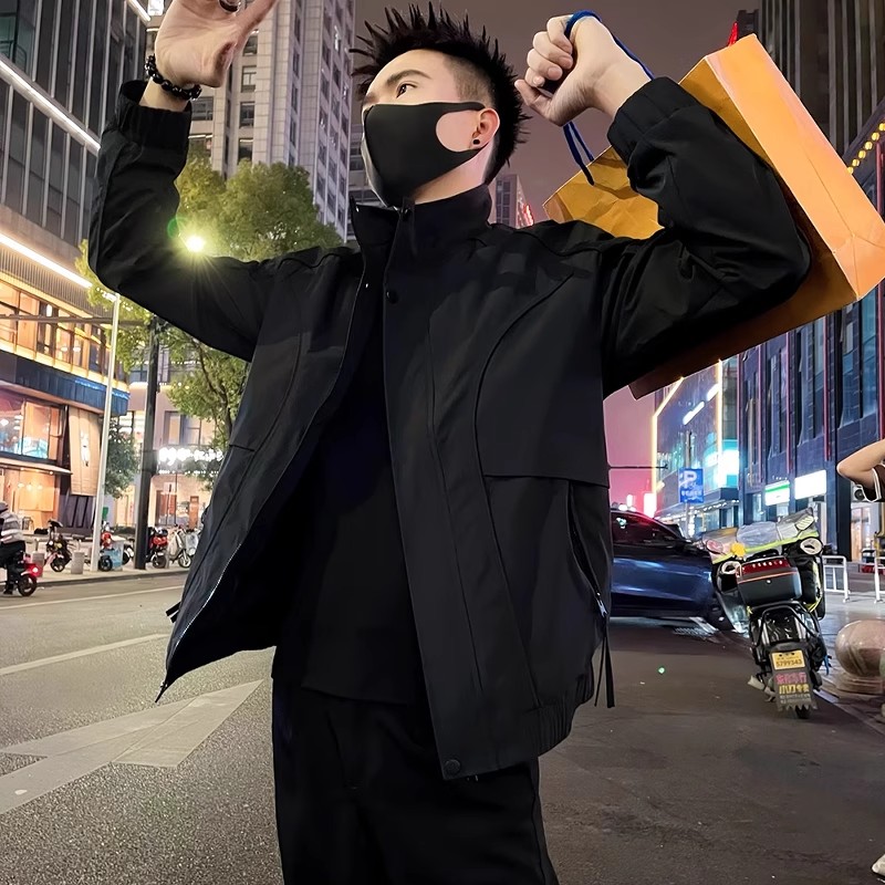 春秋新款潮牌工装立领夹克外套男