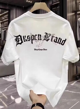 创意设计感字母印花圆领短袖T恤男夏季新款潮牌重磅纯棉半袖上衣