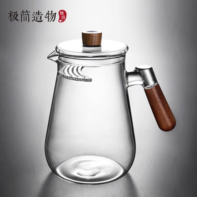 大容量1000ML玻璃泡茶壶月牙过滤泡分茶器绿茶公道杯茶漏一体茶具