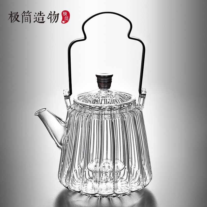 菊瓣筋瓣花纹耐热高硼硅提梁壶