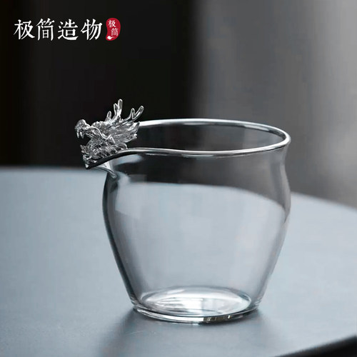 纯银镶龙出海高硼硅耐高温公道杯