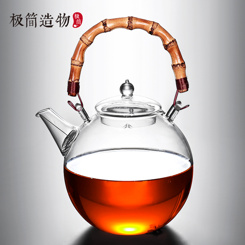 竹把提梁玻璃壶电陶炉煮茶烧水壶