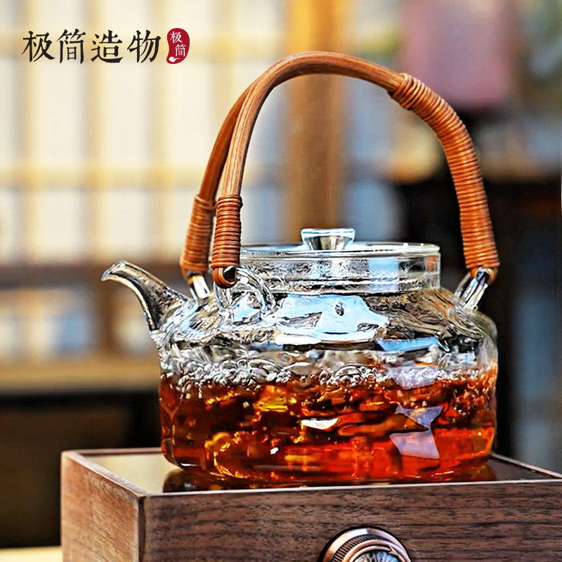 水立方藤编提梁壶耐热玻璃煮茶壶