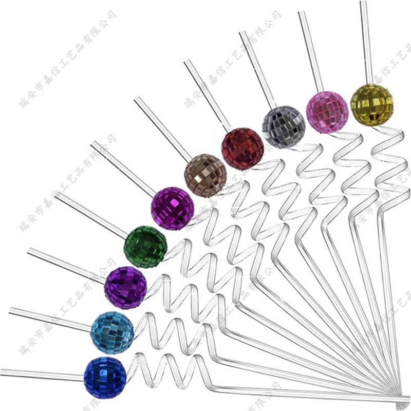 跨境Disco镜面球吸管PET弯管圣诞帽摆件装饰迪斯科球透明节日礼品
