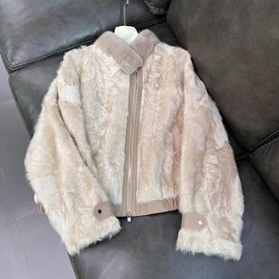 新款 胎羊毛配羊皮水貂里料桑蚕丝气质海宁外套女皮草口袋 2024冬季