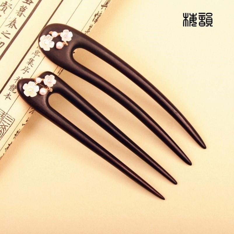 【上地】手工发夹，古典乌木u型双发夹，圆发夹，梅花，古风汉代