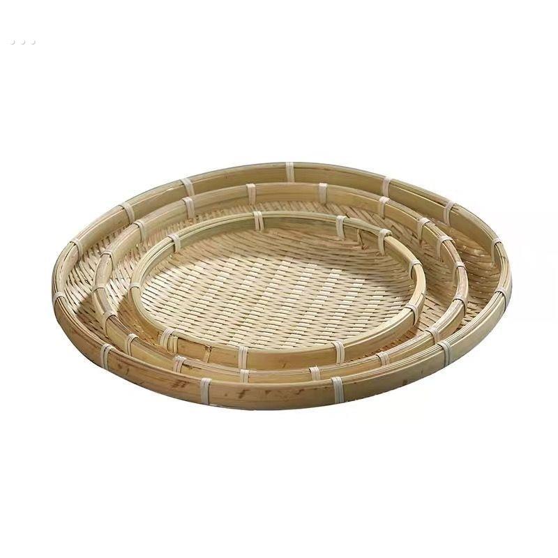 晾晒筐盘圆形大尺寸簸箕竹筛子无孔竹皮竹编制品家用晒干货装饰