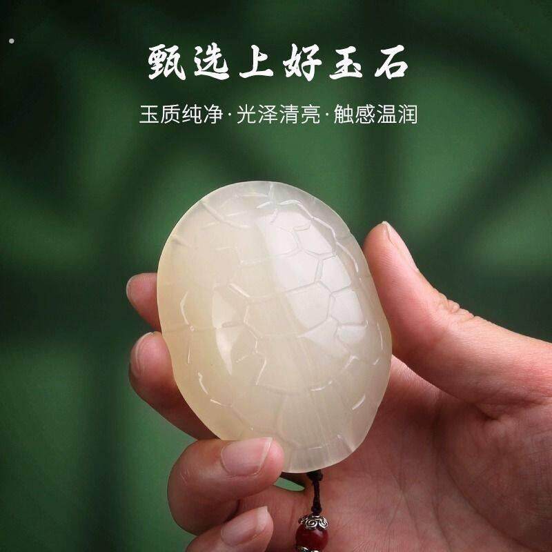 富甲天下龟壳和田玉石白玉手把件随身创意桌面摆件男女把玩件饰品