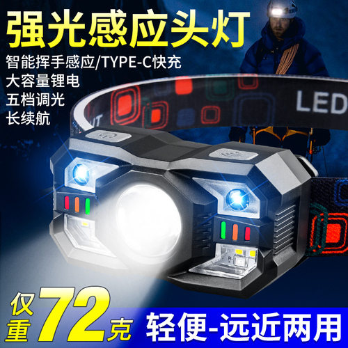 新款LED超长续航头灯USB充电户外夜钓头灯远射探照轻型骑行头戴式 - 封面