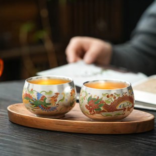 银杯子999纯银主人茶杯高档瓷鎏银上作画养生品茗杯茶盏纯银包银