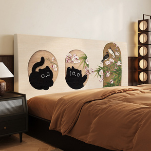 中古风猫咪床头套罩全包万能通用软包靠背布艺床头防尘耐磨保护套