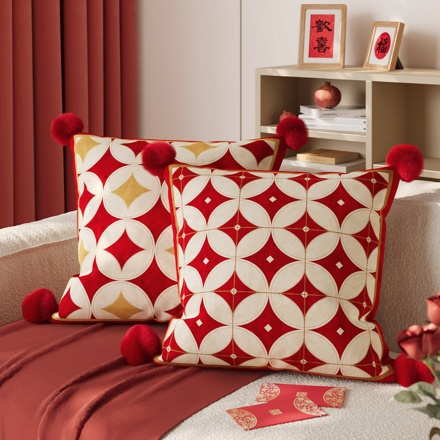 红色过年沙发抱枕套含芯卧室床头飘窗新年装饰腰靠靠背靠垫可拆洗,居家布艺,靠垫/抱枕,淘宝优惠券,粉丝福利购,淘宝优惠卷