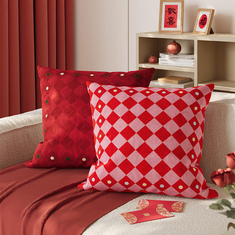 简约红色喜庆抱枕套沙发客厅靠背腰靠卧室床头新年靠垫含芯可拆洗,居家布艺,靠垫/抱枕,淘宝优惠券,粉丝福利购,淘宝优惠卷