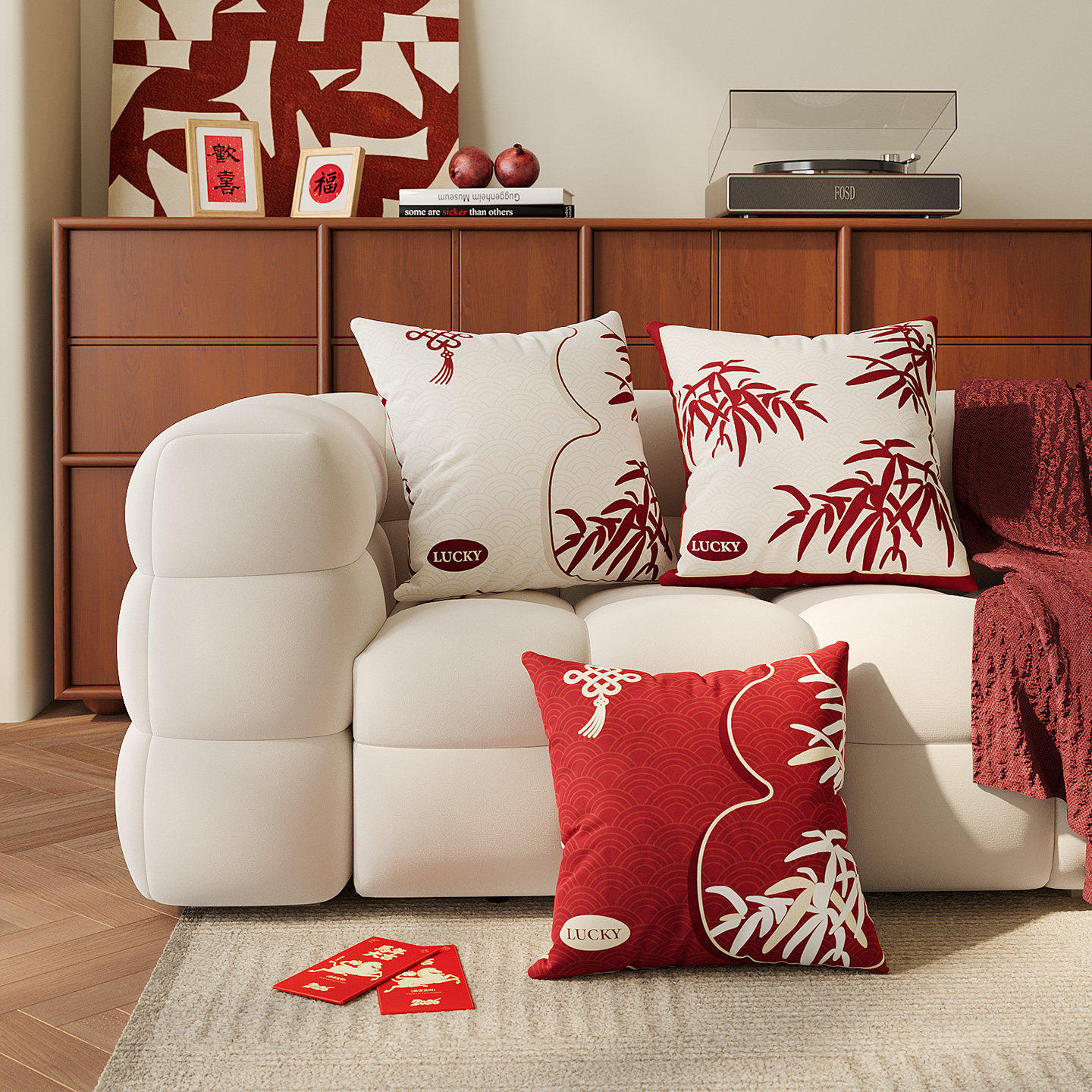 新中式高级感红色喜庆沙发客厅抱枕套新年装饰沙发靠枕靠背垫腰枕,居家布艺,靠垫/抱枕,淘宝优惠券,粉丝福利购,淘宝优惠卷