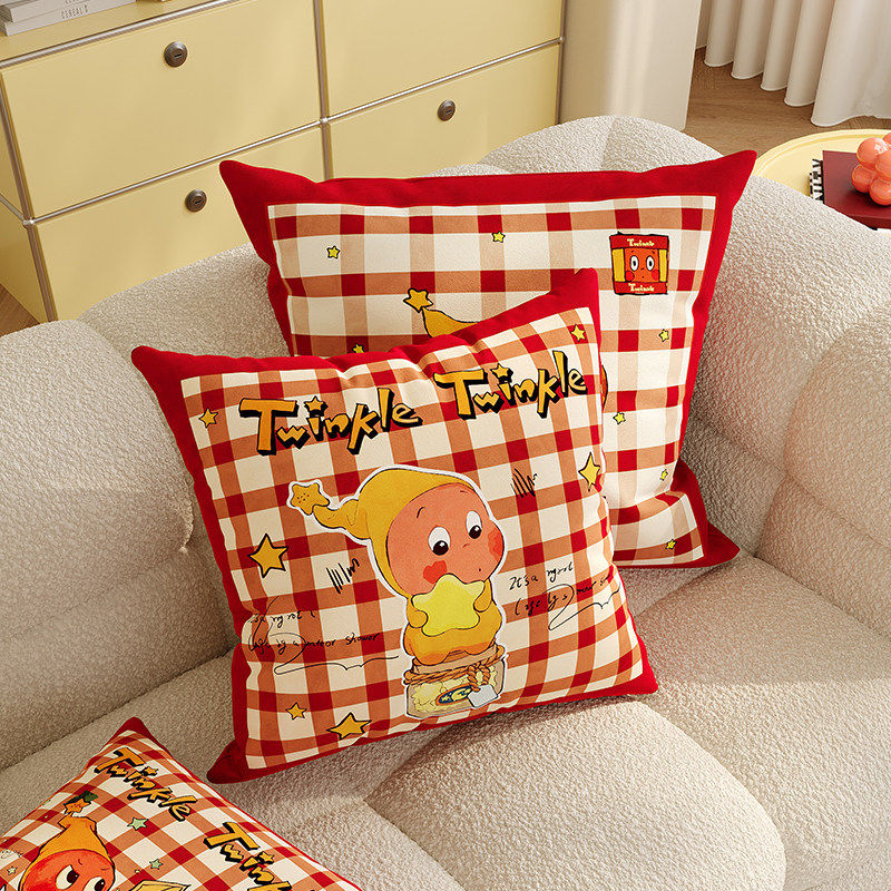 星星人红色抱枕客厅沙发靠垫喜庆新年装饰床头靠枕腰靠含芯可拆洗,居家布艺,靠垫/抱枕,淘宝优惠券,粉丝福利购,淘宝优惠卷