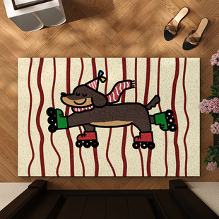 快乐小狗美式 复古丝圈入户门垫地垫家用进门口防滑耐脏可裁剪脚垫