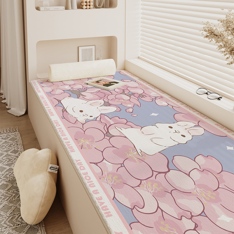卡通樱花兔子飘窗垫儿童房窗台垫仿羊绒毛绒加厚阳台防滑垫脚垫子